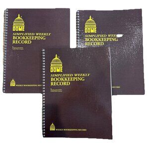 Dome Bookkeeping Record Brown Vinyl Cover 128 Pages 8 1/2 x 11, Pack Of 3 NEW